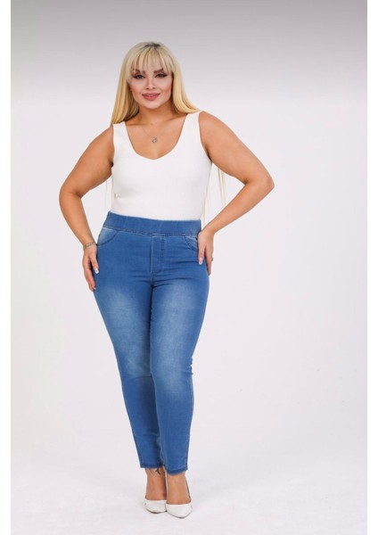 Kadın Beli Lastikli Kot Tayt Pantolon / Toparlayıcı /yüksek Bel /büyük-Küçük-Beden