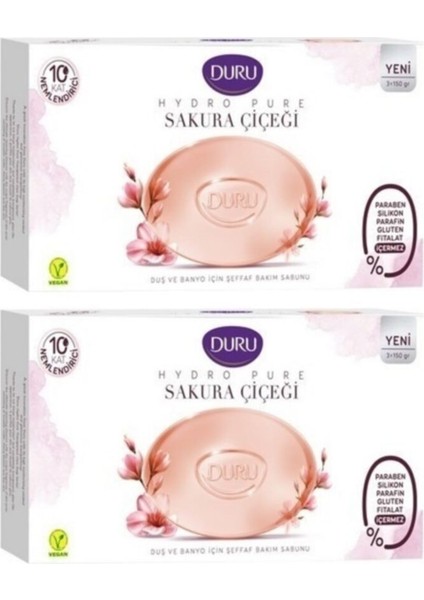 Duş Sabunu Hydro Pure Sakura Çiçeği 3X150 gr (Vegan) x 2 Adet