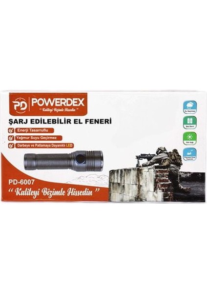 Powerdex PD-6007 Şarjlı Su Geçirmez El Feneri