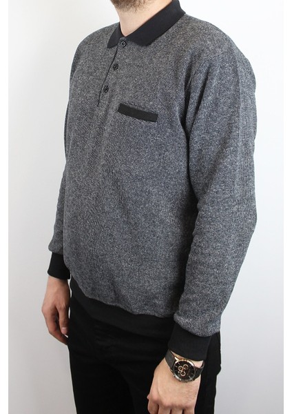 Giyim Erkek Polo Yaka Cepli Regular Kalıp Selanik Örgü Düz Renk Füme Sweatshirt SLN100 fiyatları