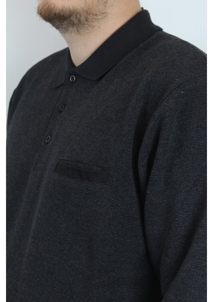 Giyim Erkek Polo Yaka Cepli Regular Kalıp Selanik Örgü Düz Renk Füme Sweatshirt SLN100 fırsatları