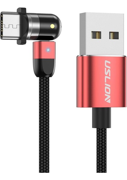 Ayarlanabilir Örgülü Şarj USB Kablosu 360 ° ve 180 ° Dönen Kırmızı 0.5m Tip-C (Yurt Dışından)