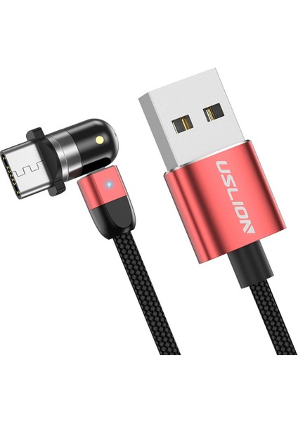 Ayarlanabilir Örgülü Şarj USB Kablosu 360 ° ve 180 ° Dönen Kırmızı 0.5m Tip-C (Yurt Dışından)
