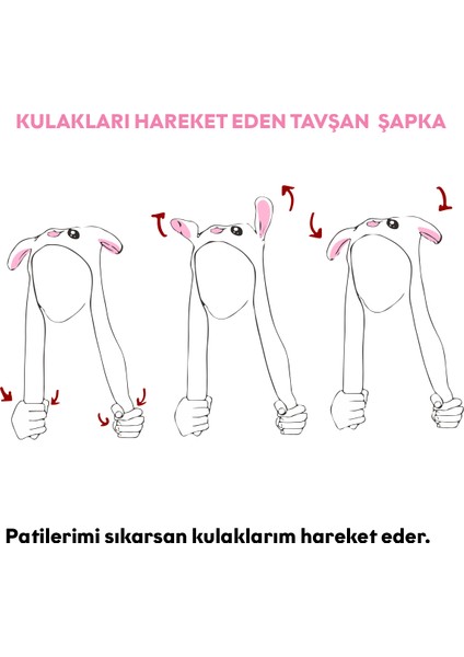 Kulakları Hareket Eden Tavşan Şapka Beyaz