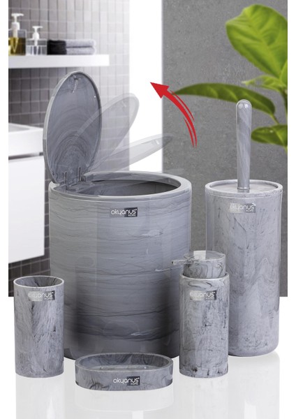 Yuvarlak Mermer Desenli 5'li Banyo Seti fiyatları