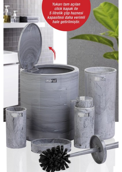 Yuvarlak Mermer Desenli 5'li Banyo Seti modelleri