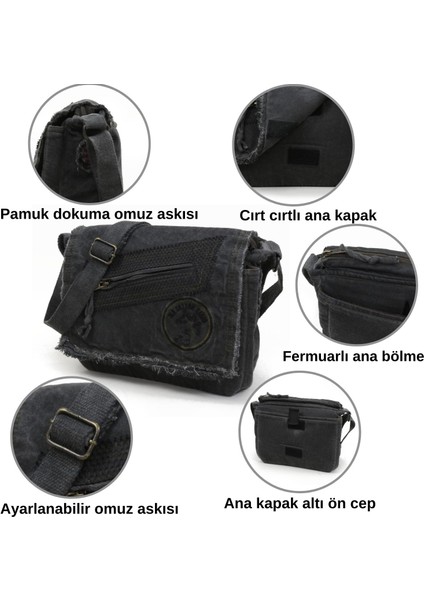 Old Cotton Cargo 7136 Küçük Omuz Çantası Kanvas Bag  Okul Tablet Çantası