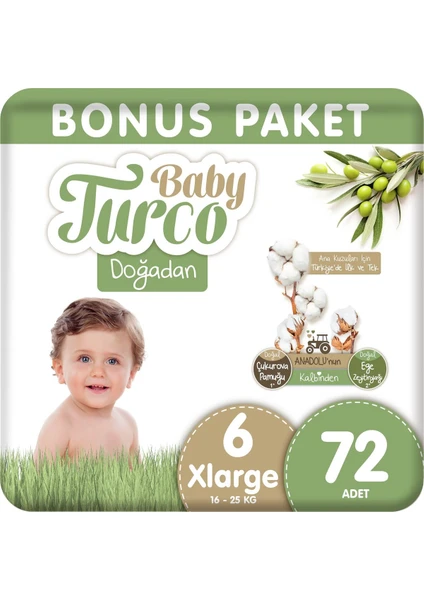 Baby Turco Doğadan Bonus Bebek Bezi 6 Numara Xlarge 72 Adet