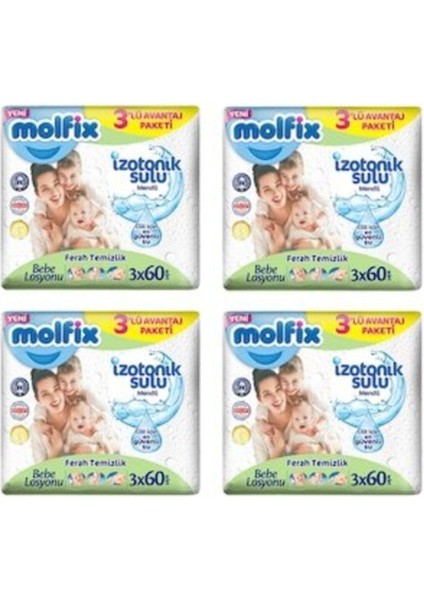 Izotonik Sulu Ferah Temizlik Islak Mendil 3 x 60 Adet x 4 Paket