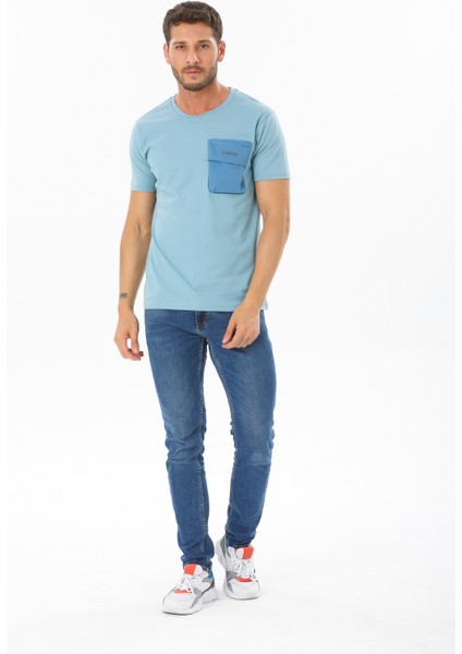 Erkek Garnili Cep Nakışlı Bisiklet Yaka T-Shirt