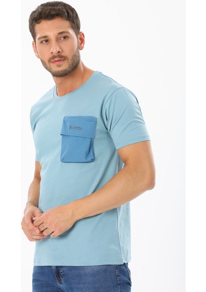 Erkek Garnili Cep Nakışlı Bisiklet Yaka T-Shirt fırsatları