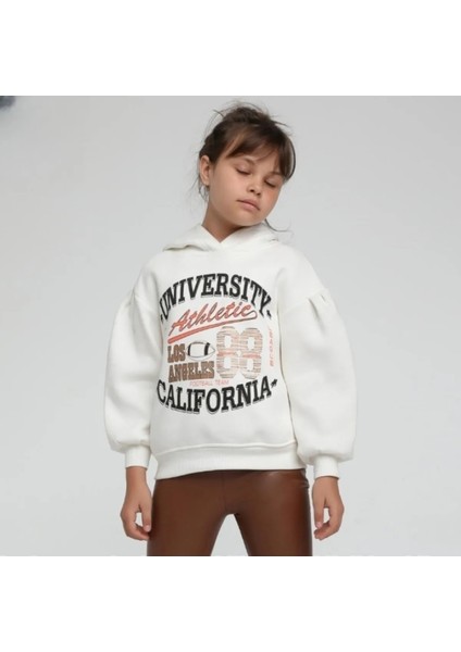Kız Çocuk Kapüşonlu University Baskılı Kırık Beyaz Sweatshirt – Şardonlu Pamuklu modelleri