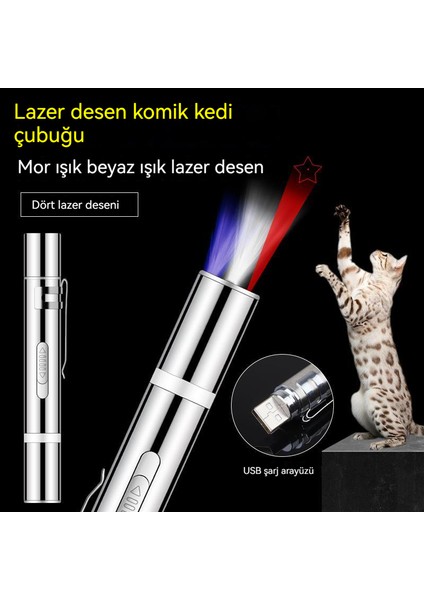 Taçlı Kedi Kalem El Feneri Oyuncak Lazer LED Kalem (Yurt Dışından)