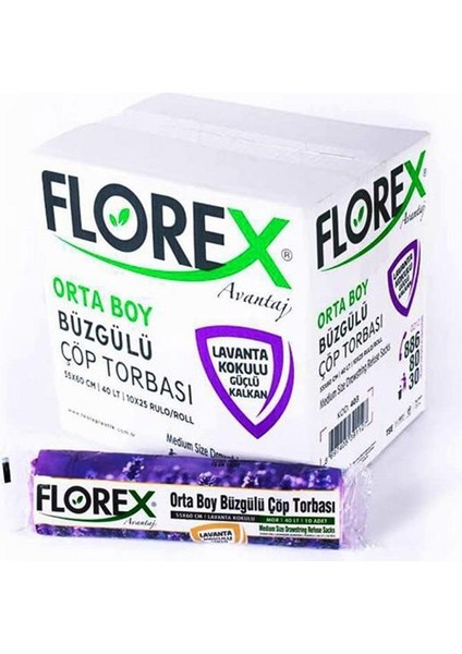 40 Litre Büzgülü Lavanta Kokulu Çöp Torbası Poşeti 55 x 60 cm 10 x 25 Rulo Koli
