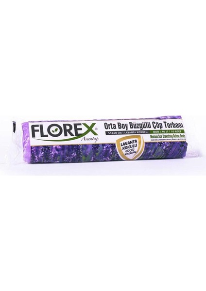 40 Litre Büzgülü Lavanta Kokulu Çöp Torbası Poşeti 55 x 60 cm 10 x 25 Rulo Koli