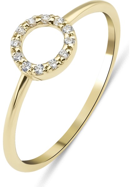 14 Ayar Altın Taşlı Minimal Çember Yüzük KRS058-14GRZ