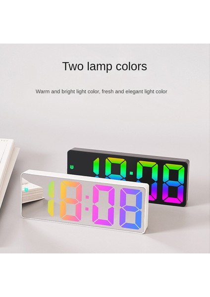 4667 Ayna Dijital Çalar Saat Ses Kontrolü Yazı Tipi Gece Modu Masa Saati Erteleme 1224 H Elektronik LED Saatler Beyaz Ayna C (Yurt Dışından)
