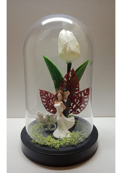 Evlilik Yıl Dönümü Hediyesi Sevgiliye Hediye Muhteşem Gelin Damat Figürlü Mika Fanus Teraryum