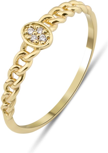 14 Ayar Altın Zarif Zincir Yüzük KRS048-14GR