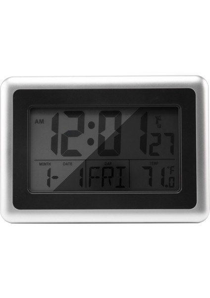 4667 Atomik Dijital Duvar Saati Büyük LCD Ekran Pille Çalışma Iç Ortam Sıcaklığı Takvim Masa Ayakta Durma Arka Işıksız Erteleme (Gümüş) (Yurt Dışından)