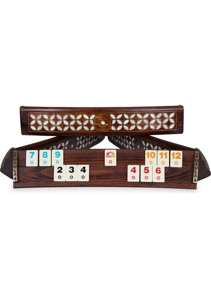 Sedef Kakma Telkari Işlemeli Ahşap Oval Okey Takımı Sanvela Oyun Seti