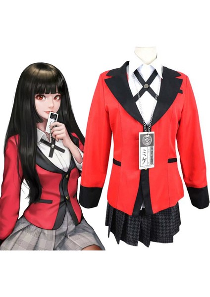 Anime Kakegurui Jabami Yumeko Cosplay Kostüm Japon Kırmızı Tam Set Okul Üniforması Cadılar Bayramı Karnaval Jk Etek Üniforma