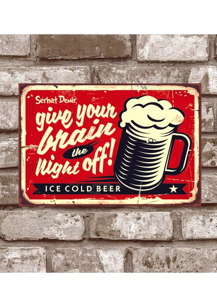 RETRO210 Kişiye Özel Buzlu Soğuk Bira Retro Vintage Metal Poster