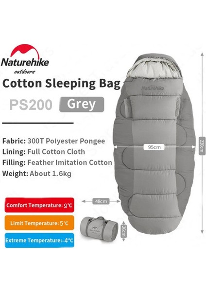 PS200 Oval Ultralight Uyku Tulumu -4°c ( Cloudy Grey )