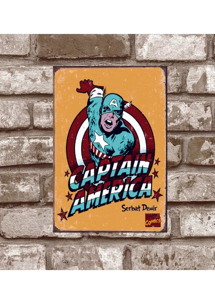 RETRO213 Kişiye Özel Captain America Retro Vintage Metal Poster