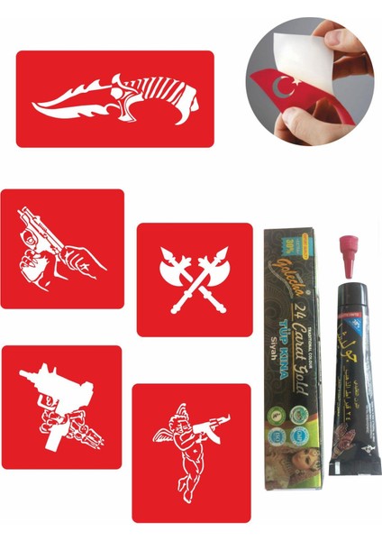 Silahh Desenleri Hint Kınası ile Geçici Dövme Yapma Seti