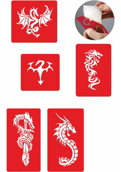 Dragonlar 5 Adet Geçici Dövme Kına Şablonu