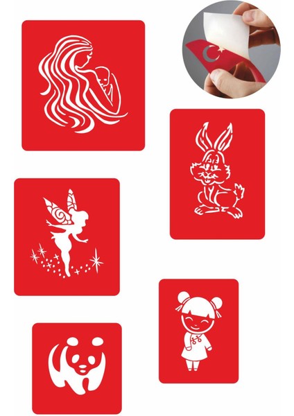 Melek ve Hayvan Modelleri 5 Adet Geçici Dövme Kına Şablonu