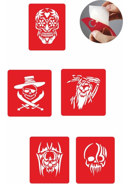 Iskeletler 5 Adet Geçici Dövme Kına Şablonu