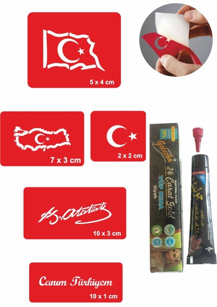 Atatürk ve Bayrak Hint Kınası ile Geçici Dövme Yapma Seti