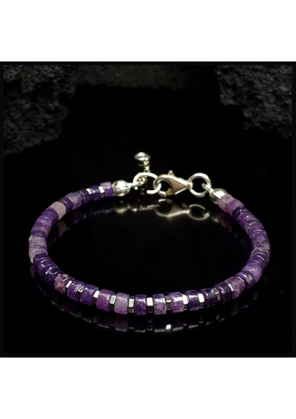 Ametist, Hematit Gümüş Set, Doğal Taş Set, Bileklik ve Kolye Set, Slim Set, Kadın Set fiyatları