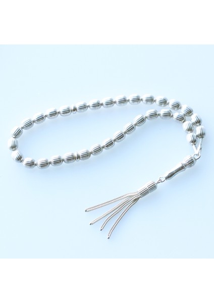 4 Püsküllü Çizgili Arpa Kesim 925 Ayar Gümüş Tesbih fiyatları