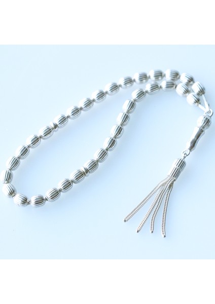 4 Püsküllü Çizgili Arpa Kesim 925 Ayar Gümüş Tesbih modelleri