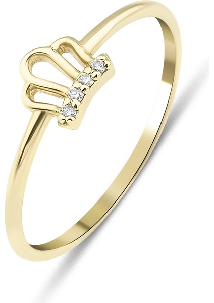 14 Ayar Altın Taşlı Minimal Taç Yüzük KRS002-14GRZ