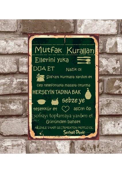 Kişiye Özel Murfak Kuralları Tablosu Retro Vintage Metal Poster