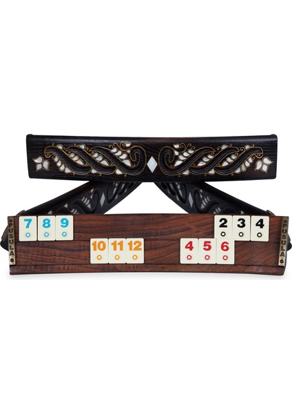 Beyaz Sedef Kakma Telkari Işlemeli Oymalı Ahşap Oval Okey Takımı Aden Oyun Seti