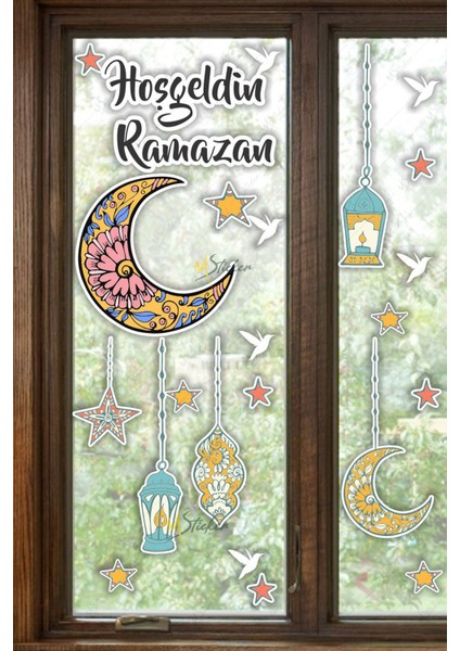 Hoşgeldin Ramazan Sticker Seti - Ramazan Kandilleri Hilal ve Yıldız Figürlü fiyatları