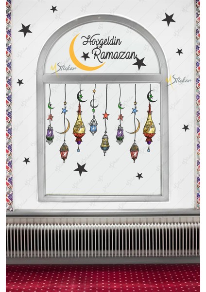 Hoşgeldin Ramazan Renkli Fener Sarkıt Cam Duvar Dekorasyon Sticker Seti fırsatları