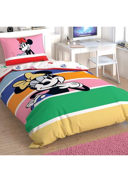 Tek Kişilik Lisanslı Nevresim Takımı Minnie Mouse Rainbow