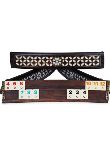 Beyaz Sedef Kakma Telkari Işlemeli Ahşap Oval Okey Takımı Espina Oyun Seti