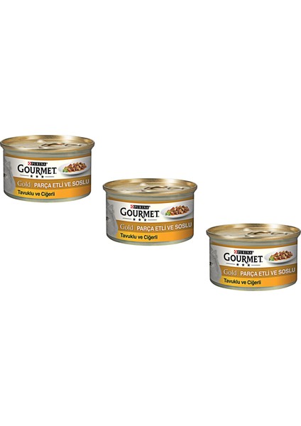 Gold Parça Etli Gold Tavuklu Ciğerli Kedi Konservesi 85 gr (3 Adet)