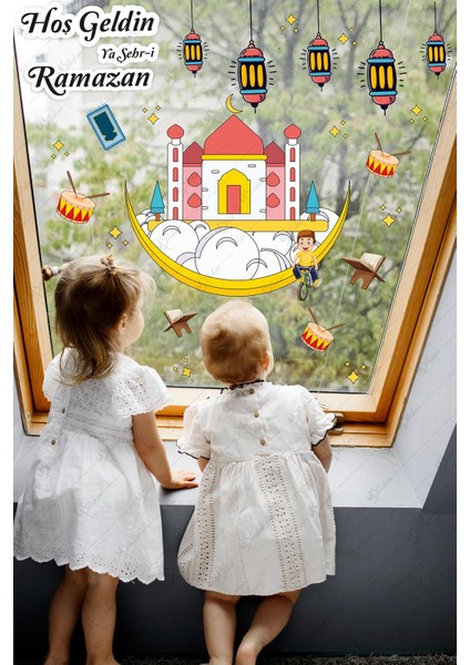 Hoşgeldin Ramazan Renkli Fener Sarkıt Cam Duvar Camili Sticker Seti fiyatları