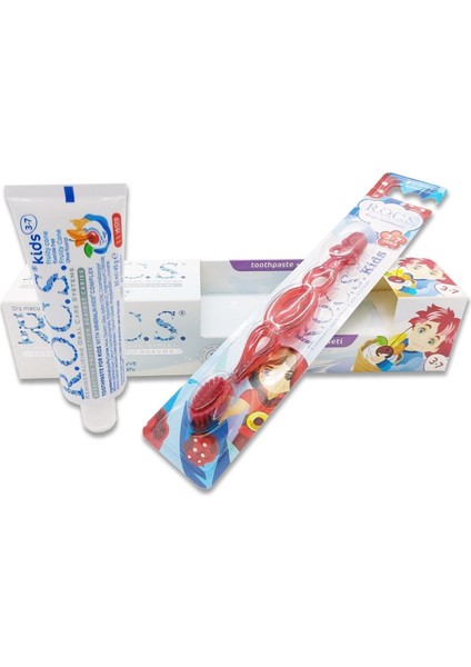 R.O.C.S. Rocs Kids 3-7 Yaş Meyve Külahı 35 Ml Diş Macunu Ve Fırçası Seti Kırmızı