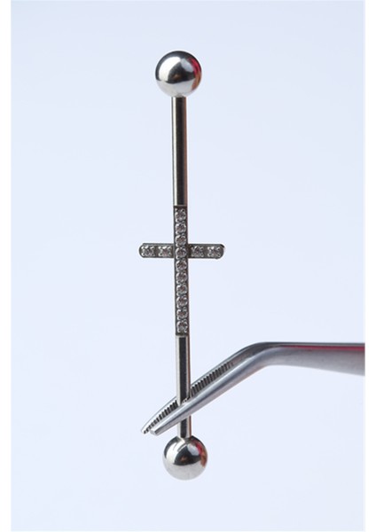 Taşlı Haç Model Köprü Silver Piercing