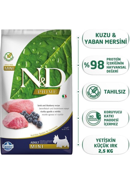 Kuzulu Yaban Mersinli Tahılsız Mini Yetişkin Köpek Maması 2.5 kg
