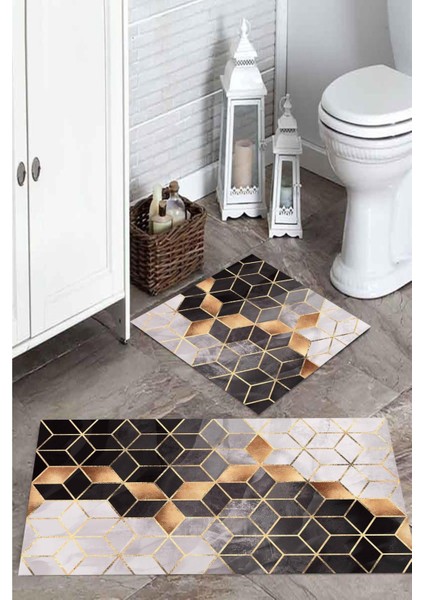 Üç Boyutlu Mermer Baskılı Banyo Paspas Takımı (50X60-60X100)